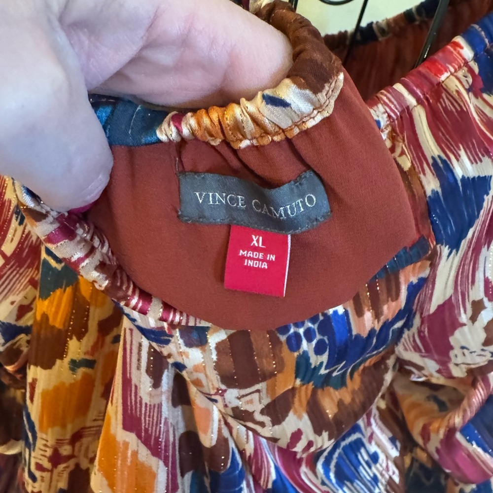 NWOT Vince Camuto Women’s Orange Printed Off The Shoulder Bubble Hem Size XL - Picture 6 of 6